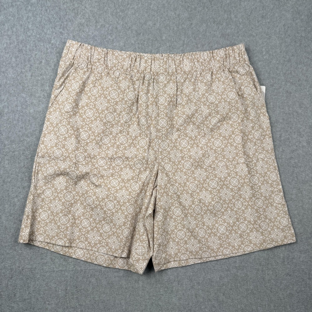 Emily Daniels Shorts Womens Large Tan Tile Medallion Cotton Elastic Waist NEW‎